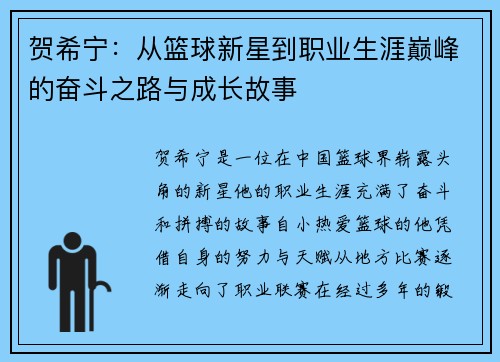 贺希宁:从篮球新星到职业生涯巅峰的奋斗之路与成长故事
