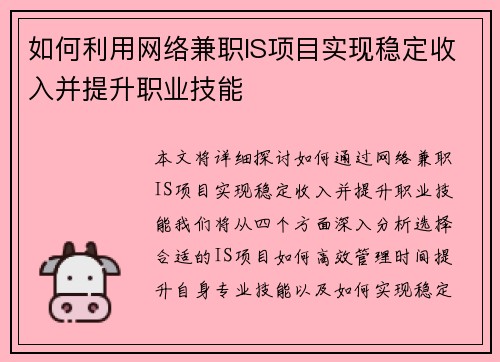 如何利用网络兼职IS项目实现稳定收入并提升职业技能